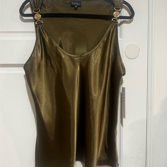 NWT Nicole Miller olive green tank top with gold accents - Picture 6 of 6